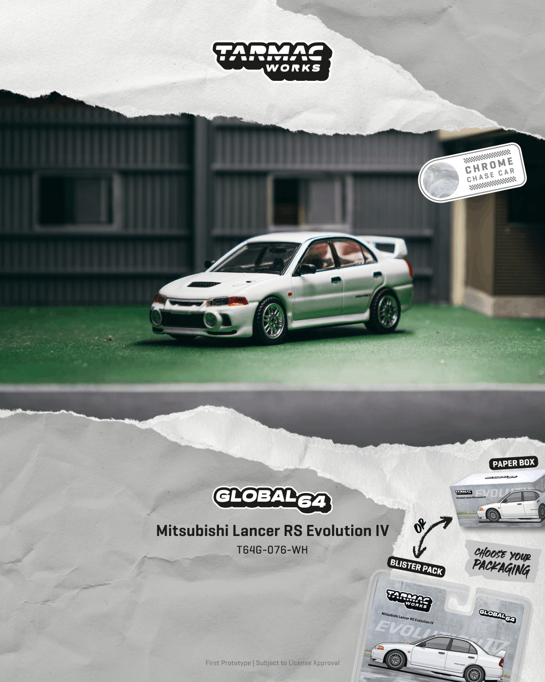 (Pre-order) Tarmac Works 1/64 Mitsubishi Lancer RS Evolution IV White Diecast
