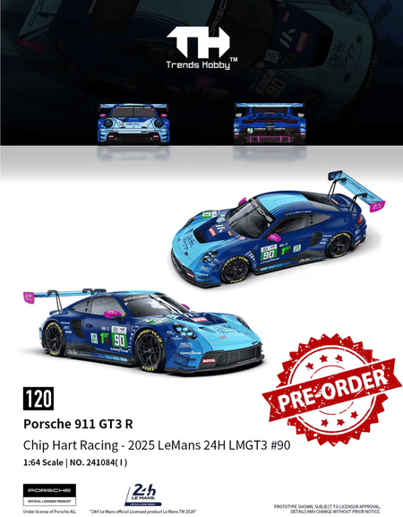 (Pre-order) Trends Hobby 1/64  Diecast Porsche 911 GT3 R LeMan 24H 2025 #90