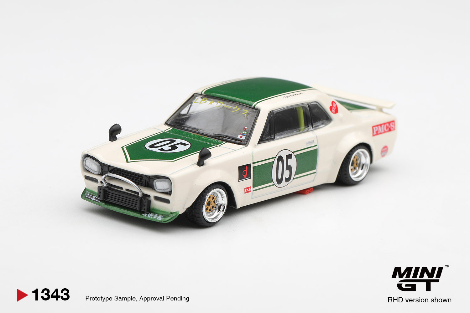 (Pre-order) Mini GT #1343 Nissan Skyline LB-WORKS "HAKOSUKA" White/Green RHD