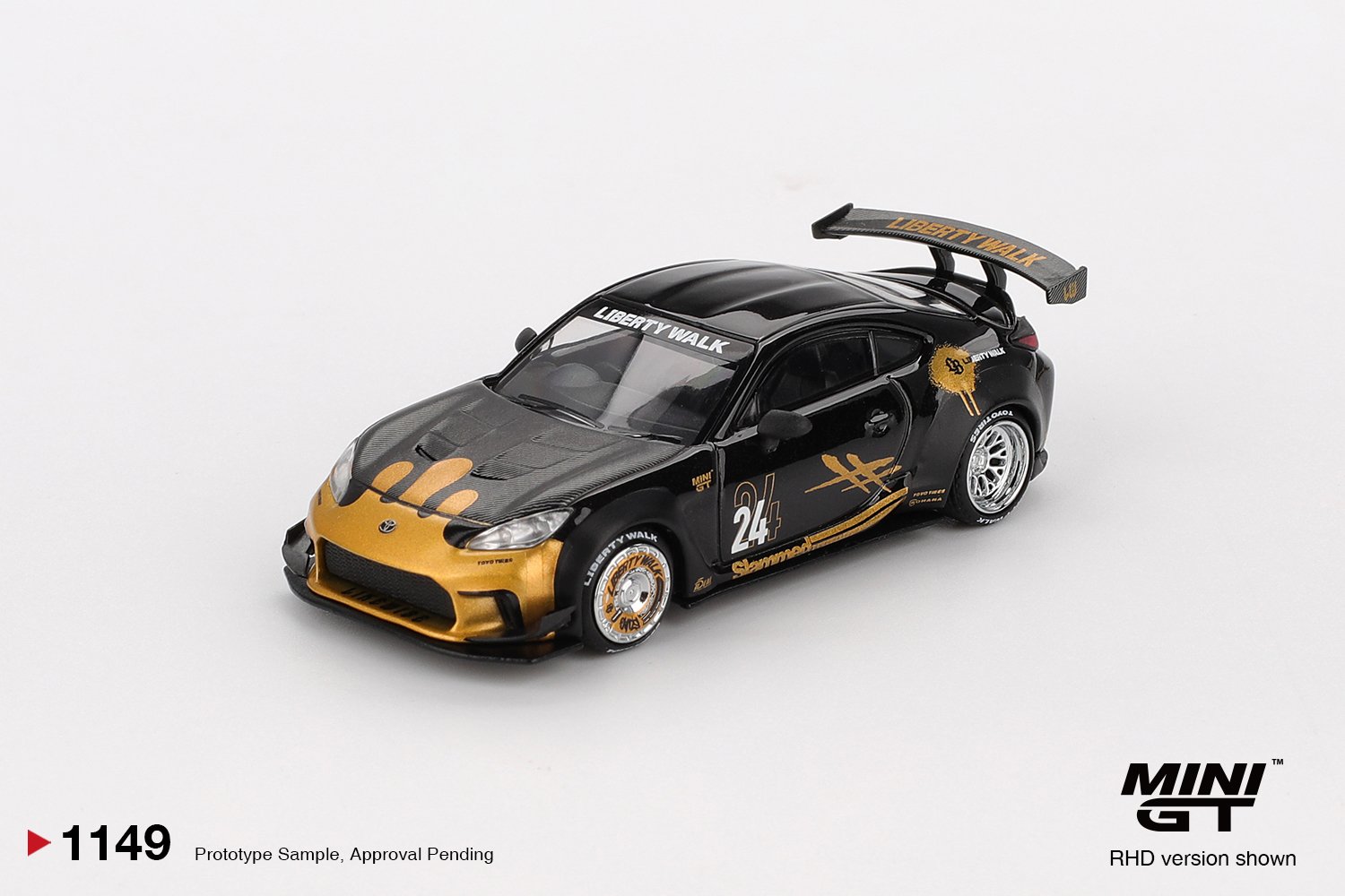 MINI GT #1149 Toyota GR86 LB Nation Black / Gold Diecast Model Car