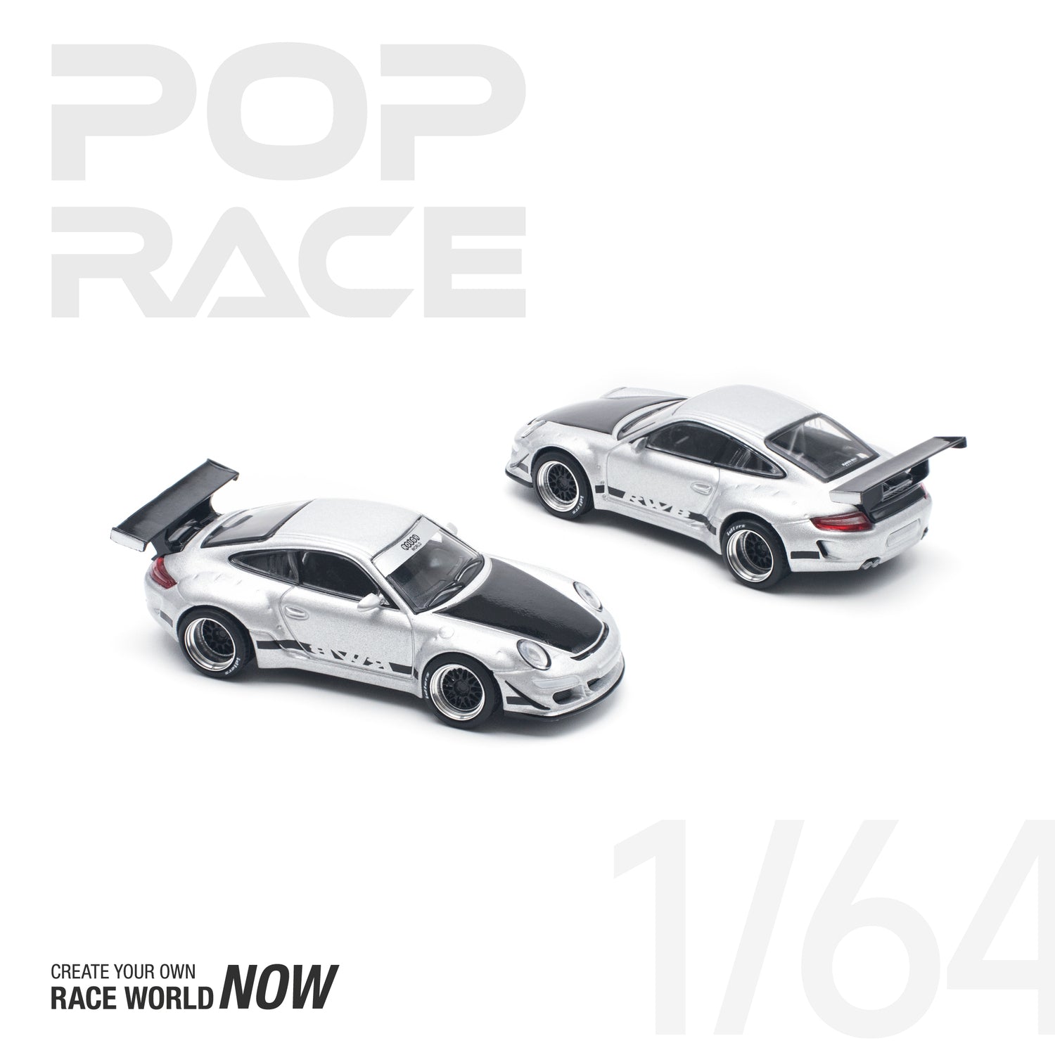 POPRACE 1/64 RWB 997 Silver Diecast Model Car