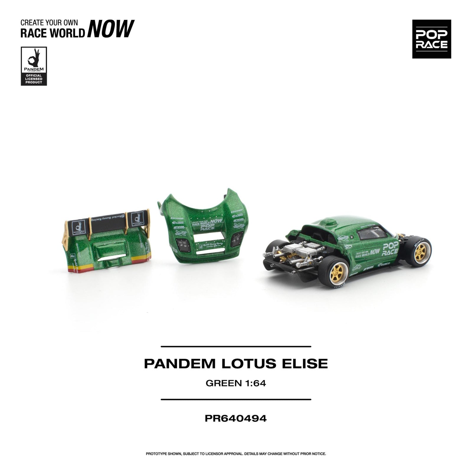(Pre-order) POPRACE 1/64 - PANDEM LOTUS ELISE GREEN Removeable Front and Rear