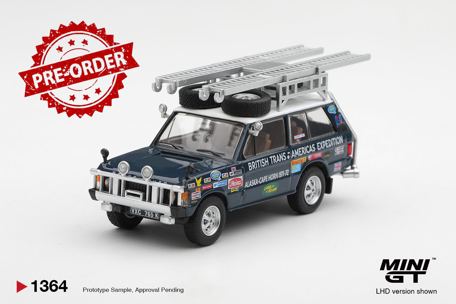 (Pre-order) Mini GT #1364 Range Rover 1971 British Trans-Americas Expedition LHD