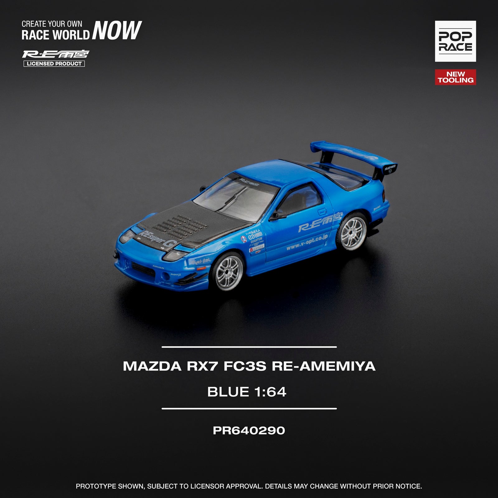 POPRACE 1/64 MAZDA RX7 (FC3S) RE-AMEMIYA RE-AMEMIYA BLUE Model Car