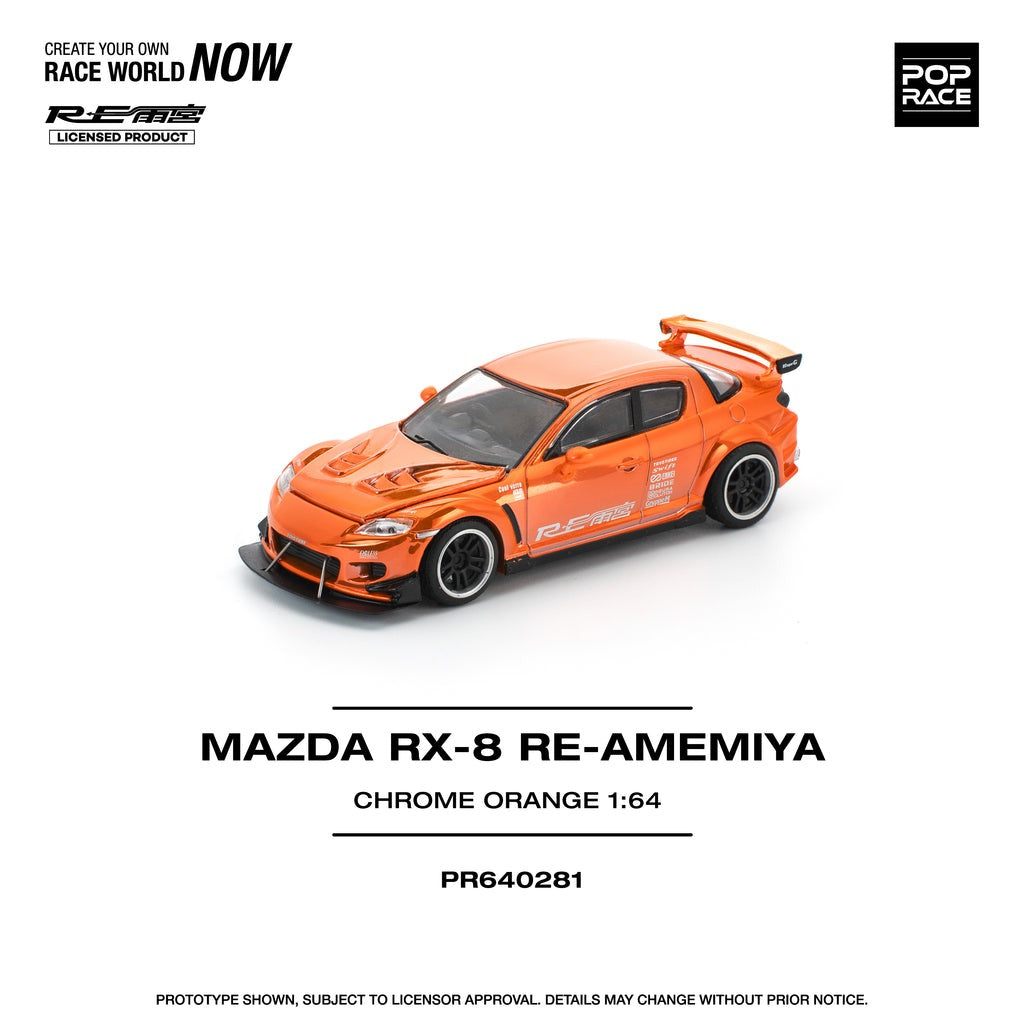(Pre-order)  POPRACE 1/64 MAZDA RX-8 RE-AMEMIYA CHROME ORANGE Diecast Model Car