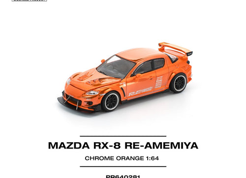 Load image into Gallery viewer, (Pre-order)  POPRACE 1/64 MAZDA RX-8 RE-AMEMIYA CHROME ORANGE Diecast Model Car
