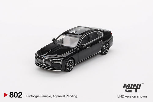 Load image into Gallery viewer, Mini GT #802 BMW i7 eDrive50 Black Sapphire Model Car RHD
