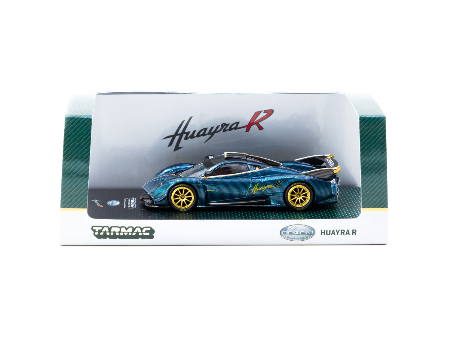 Tarmac Works 1/64 GLOBAL64 Pagani Huayra R Turquoise Carbon Fiber Model Car