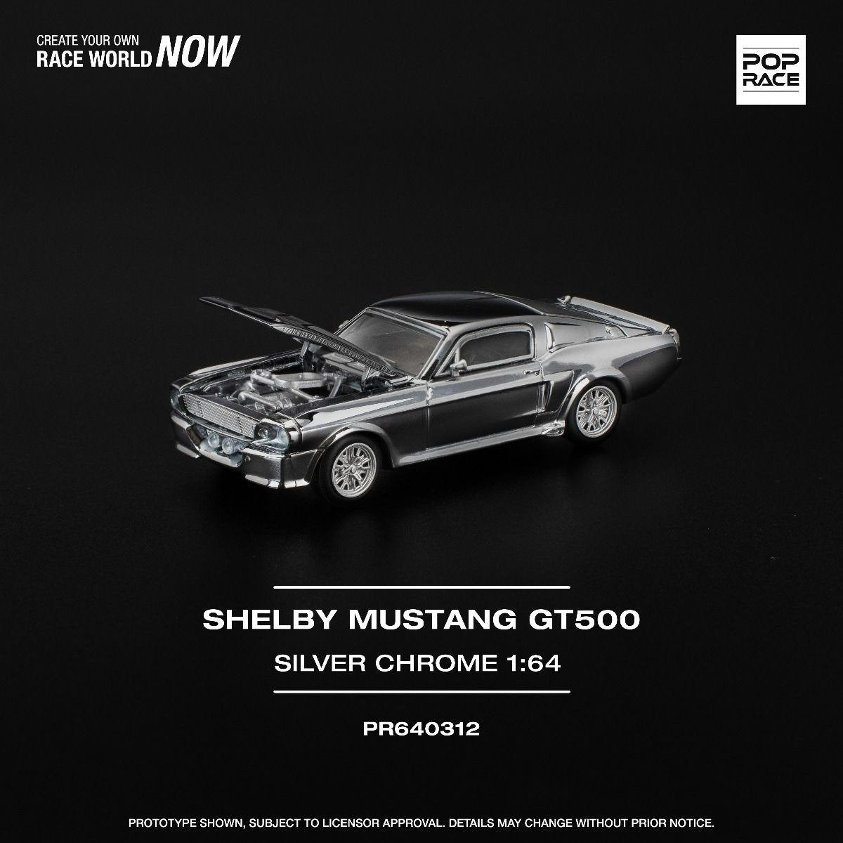POPRACE 1/64 SHELBY MUSTANG GT500 - SILVER CHROME Model Car