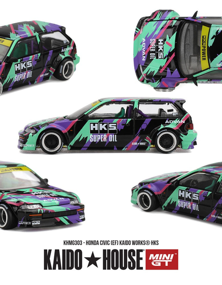 (Pre-order) Mini GT x Kaido House #303 Honda Civic (EF) Kaido Works HKS 1987
