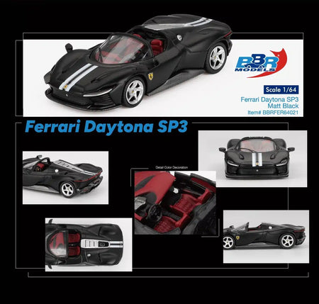 BBR 1/64 Ferrari Daytona SP3 Matt Black Diecast Model Car