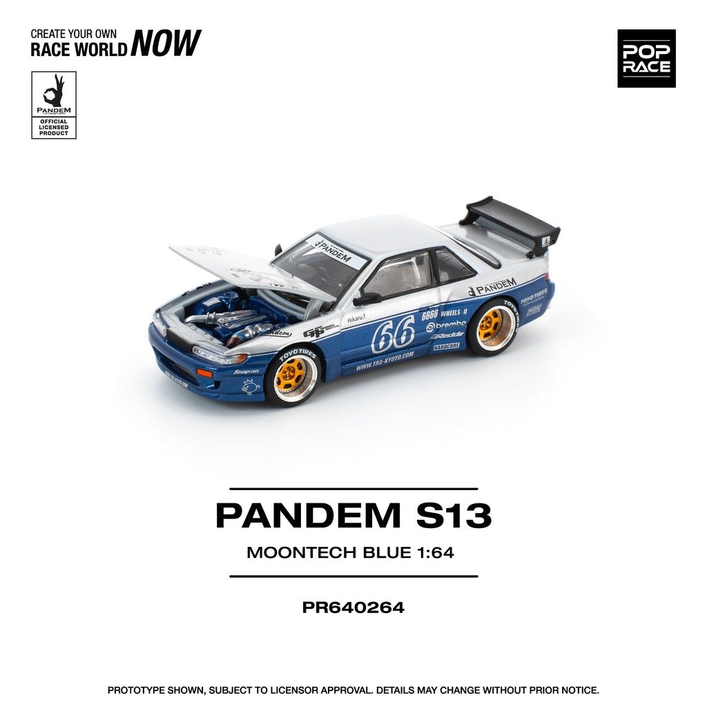 POPRACE 1/64 PANDEM SILVIA S13 MOONTECH BLUE Diecast Model Car