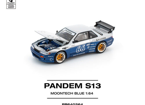Load image into Gallery viewer, POPRACE 1/64 PANDEM SILVIA S13 MOONTECH BLUE Diecast Model Car
