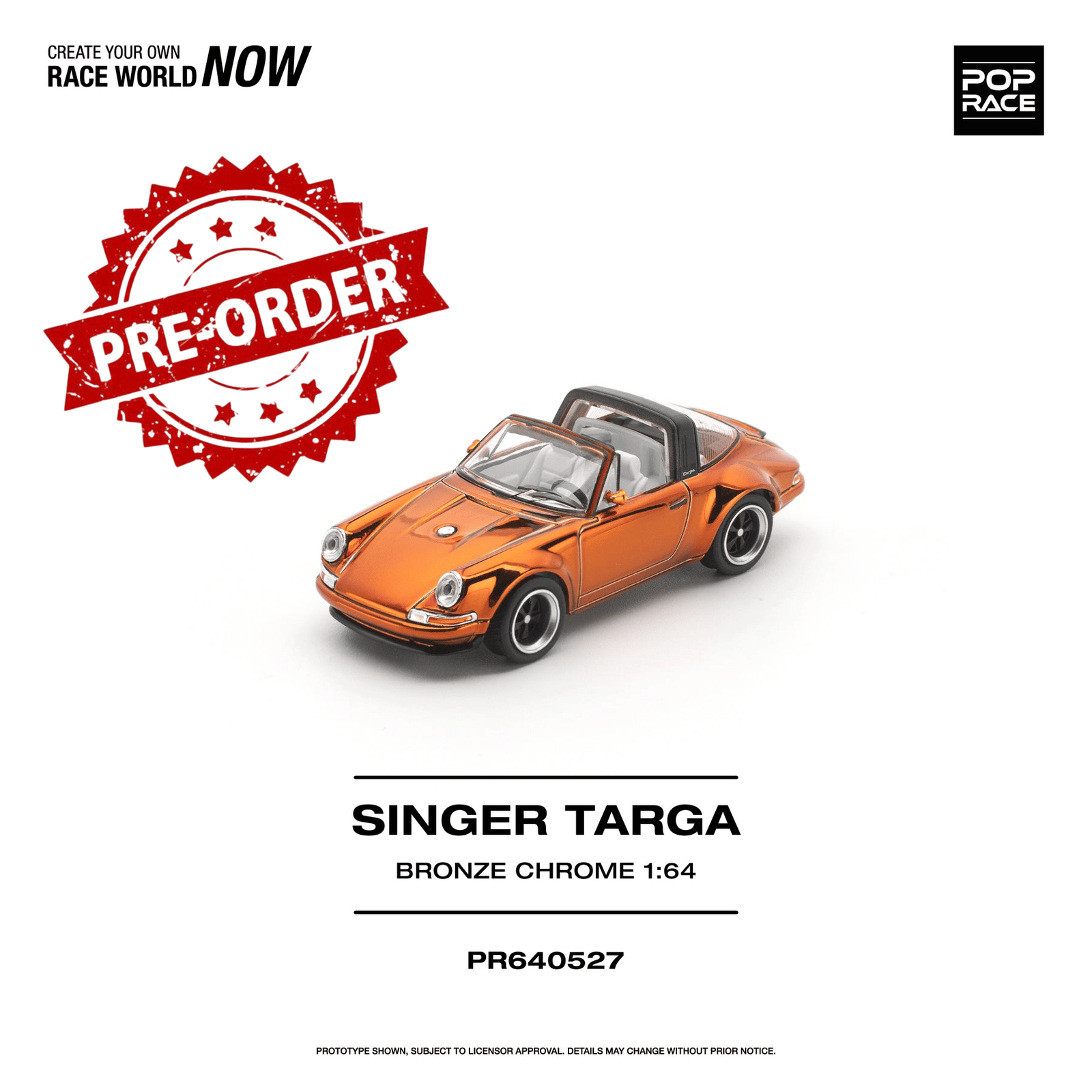 (Pre-order) POP RACE 1/64 SINGER TARGA Bronze Chrome Diecast Model Car #PR640527