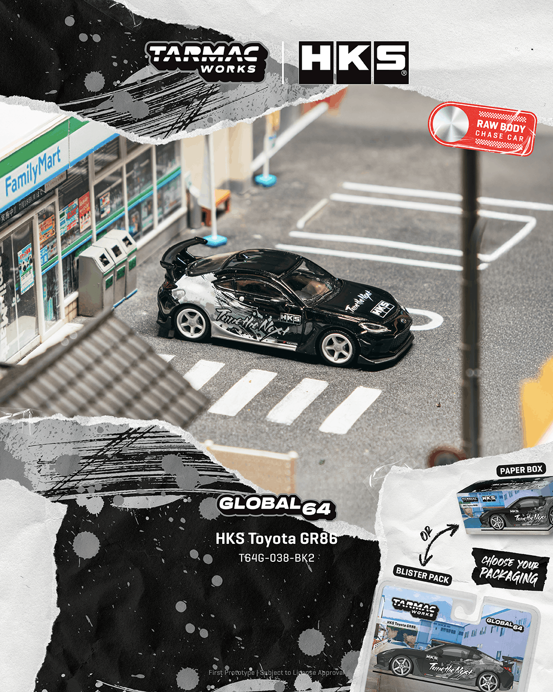 (Pre-order) Tarmac Works 1/64 HKS Toyota GR86 Black Global64 Diecast Model Car