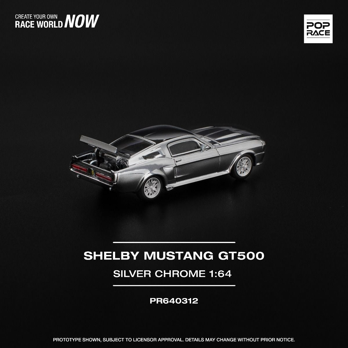 (Pre-order) POPRACE 1/64 SHELBY MUSTANG GT500 - SILVER CHROME Model Car