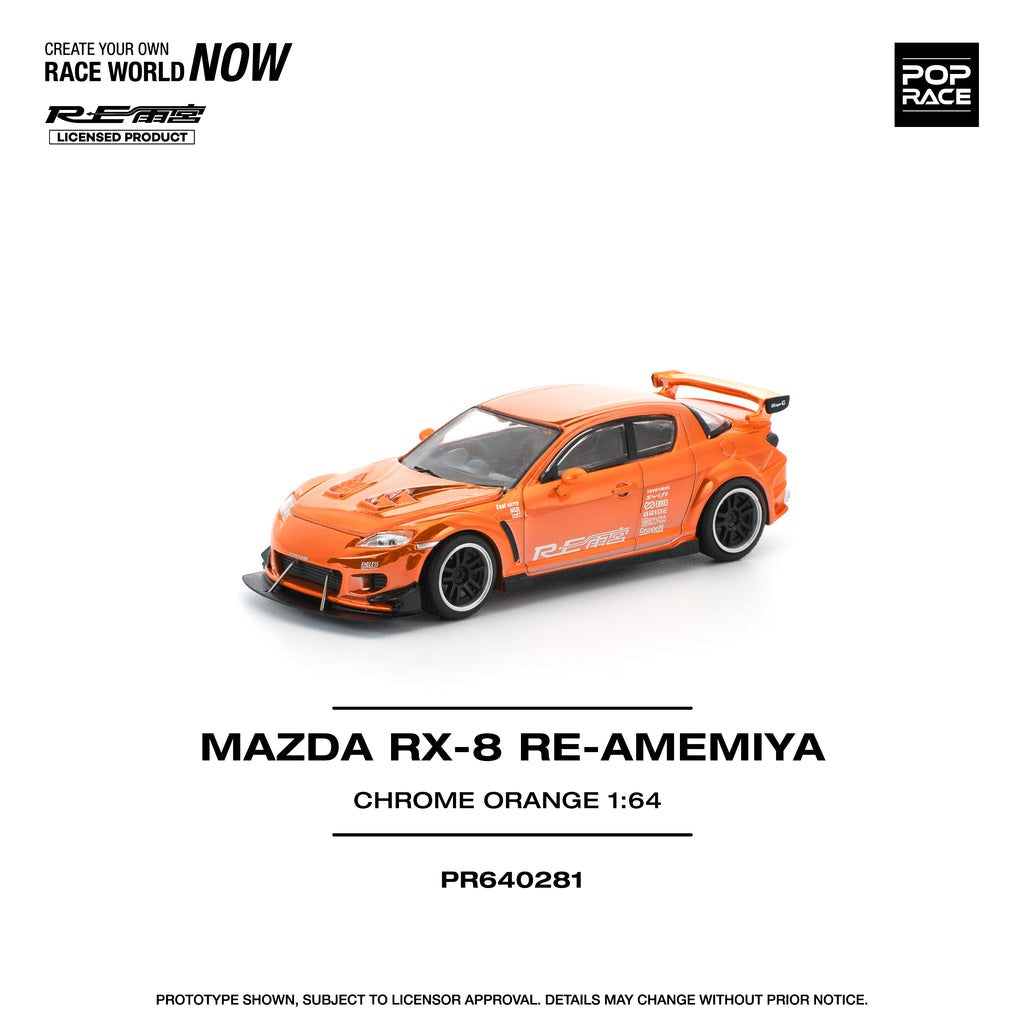 (Pre-order)  POPRACE 1/64 MAZDA RX-8 RE-AMEMIYA CHROME ORANGE Diecast Model Car