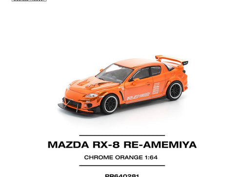 Load image into Gallery viewer, (Pre-order)  POPRACE 1/64 MAZDA RX-8 RE-AMEMIYA CHROME ORANGE Diecast Model Car
