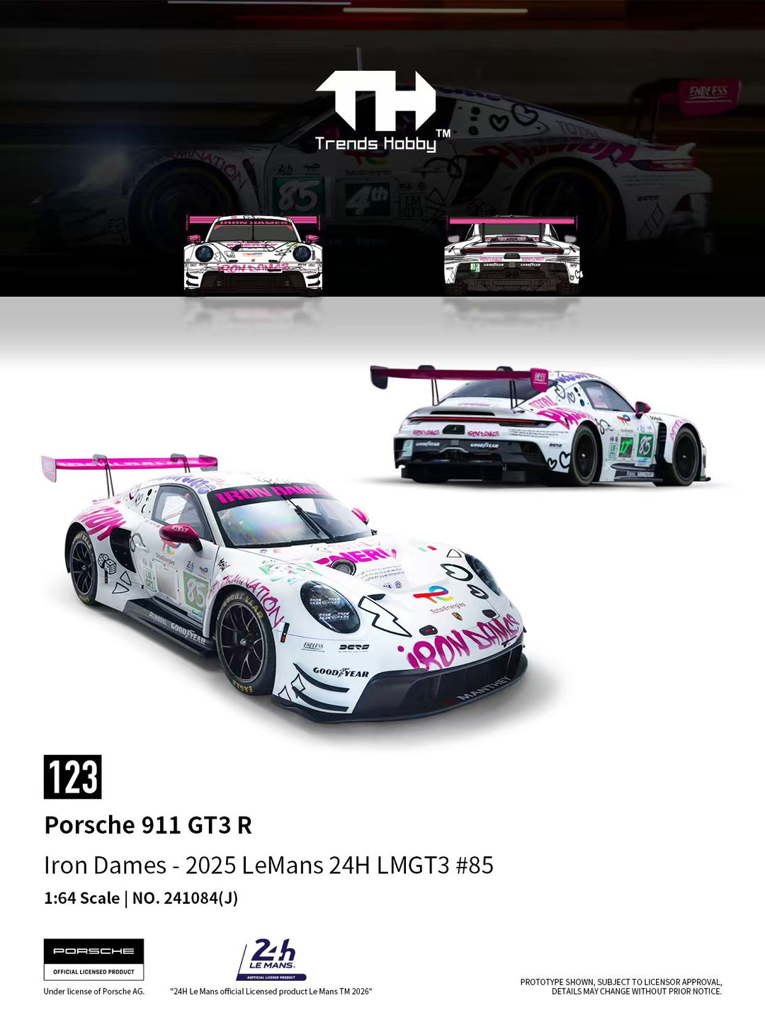 (Pre-order) Trends Hobby 1/64  Diecast Porsche 911 GT3 R LeMan 24H 2025 #85