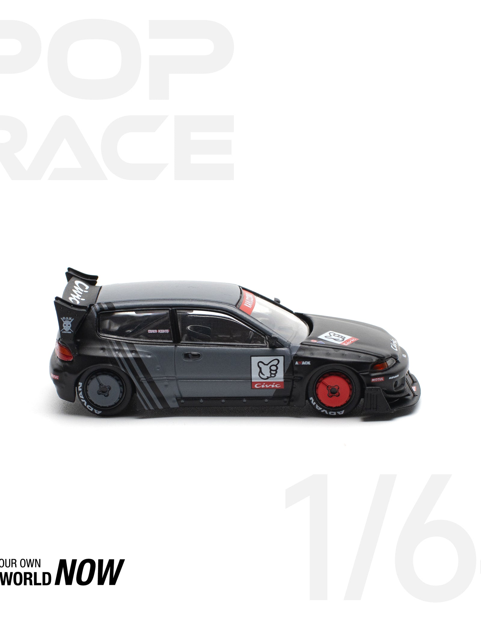 POPRACE 1/64 PANDEM CIVIC EG6 "KANJOZOKU" Diecast Model Car