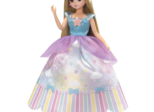 Load image into Gallery viewer, Takara Tomy Licca-chan Dress LW-03 Sky Long Dress Rainbow Star Outfit Clothes
