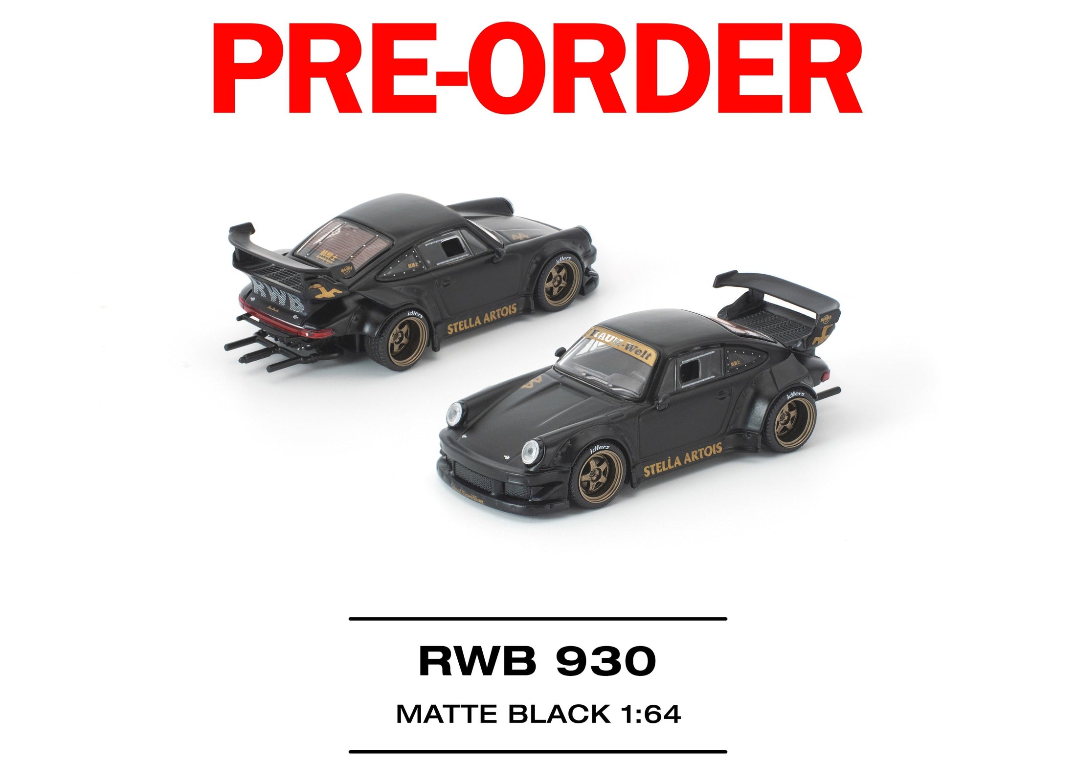 (Pre-order) POP RACE 1/64 RWB 930 MATTE BLACK "STELLA ARTOIS" Diecast #PR640468