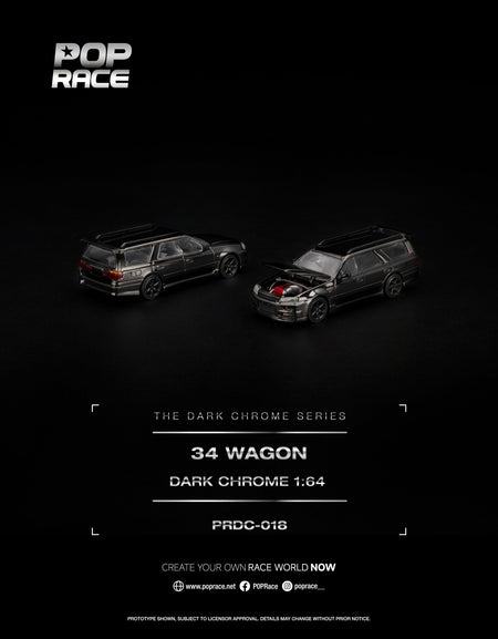(Pre-order) POP RACE R34 WAGON DARK CHROME Opening Front Detailed Engine PRDC018