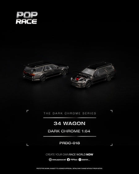 (Pre-order) POP RACE R34 WAGON DARK CHROME Opening Front Detailed Engine PRDC018