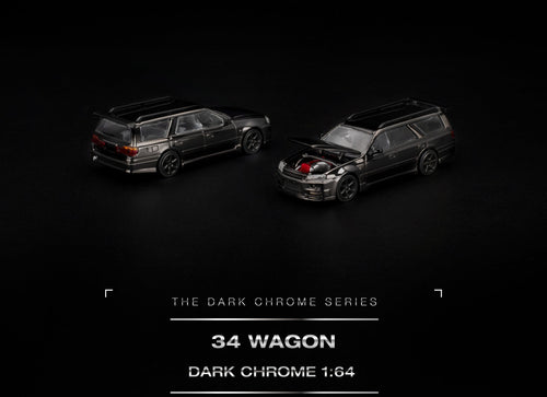 Load image into Gallery viewer, (Pre-order) POP RACE R34 WAGON DARK CHROME Opening Front Detailed Engine PRDC018
