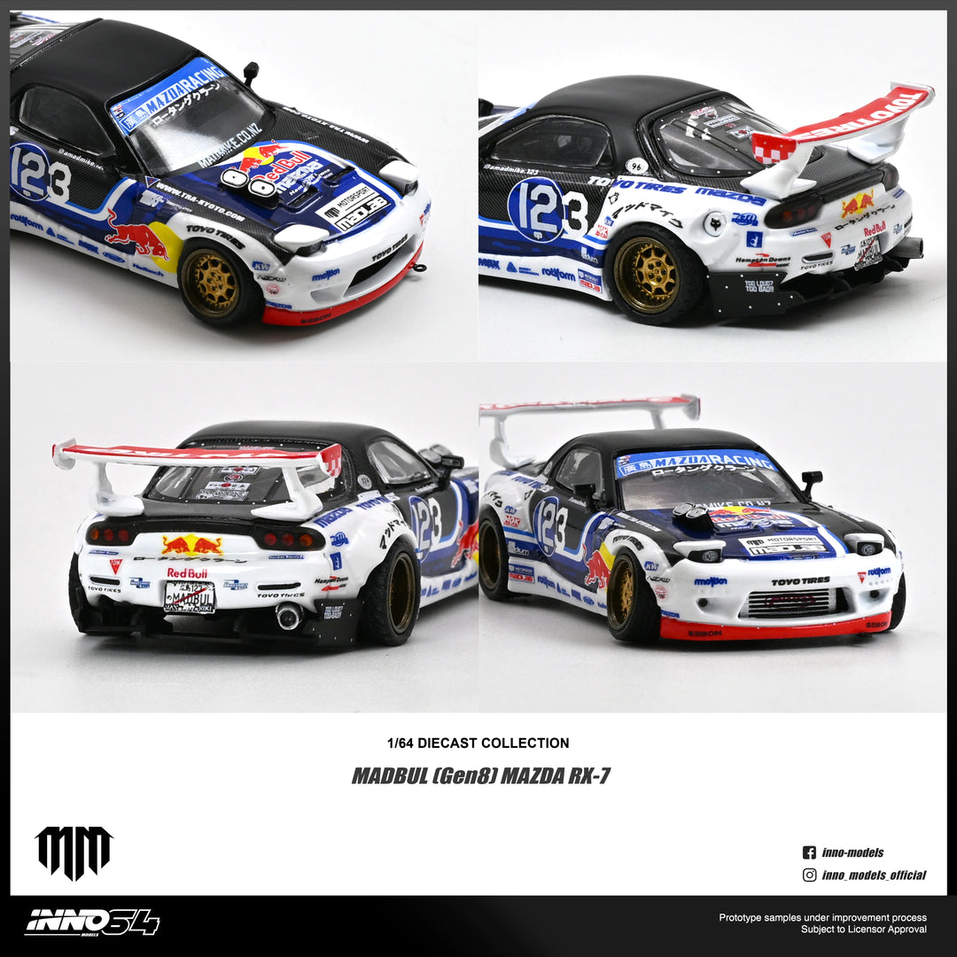 (Pre-order) INNO64 1/64 MAZDA RX-7 MAD MIKE "MADBUL Gen8" Diecast Model Car