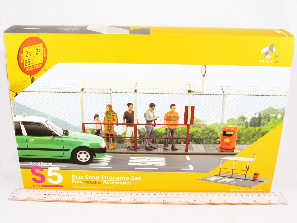 TINY Hong Kong City 1/18 S5 Bus Stop Diorama Set Full Metallic Accessories