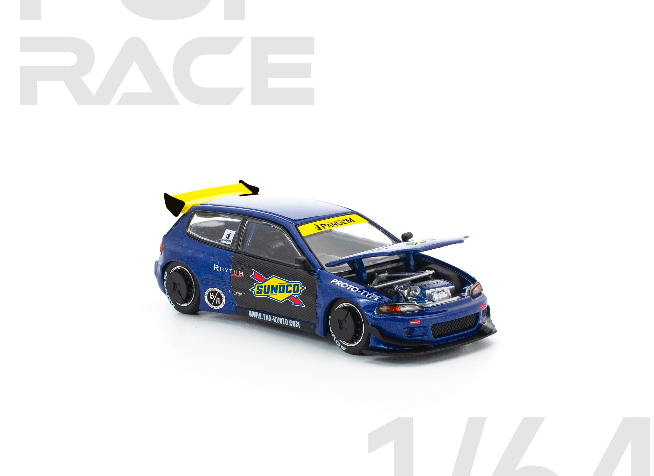 (Pre-order) POPRACE 1/64 PANDEM CIVIC EG6 BLUE/BLACK Diecast Model Car