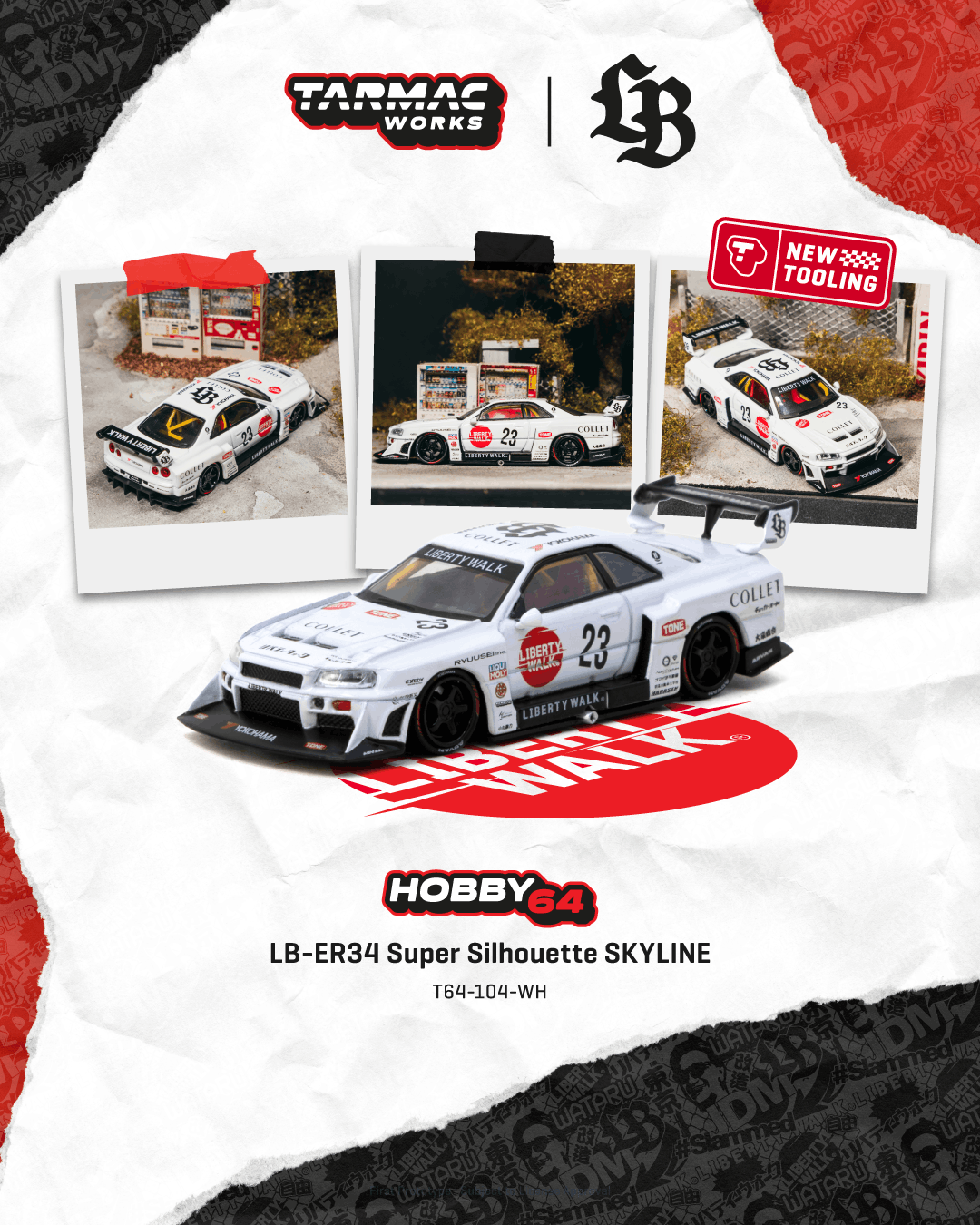 (Pre-order) Tarmac Works 1/64 LB-ER34 Super Silhouette SKYLINE White Diecast
