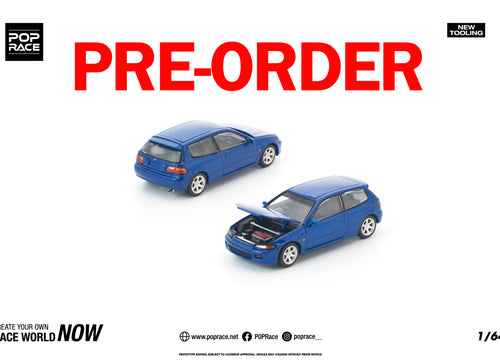 Load image into Gallery viewer, (Pre-order) POPRACE 1/64 HONDA CIVIC (EG6) CAPTIVA BLUE Model Car #PR640475
