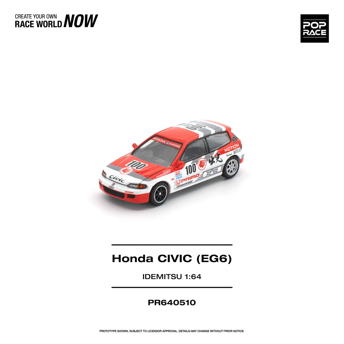 (Pre-order) POP RACE 1/64 HONDA CIVIC (EG6) IDEMITSU Diecast Model Car #PR640510