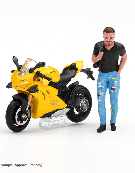 (Pre-order) Mini GT #1414 Ducati Panigale V4 S Giallo w/ figure Model Car Set