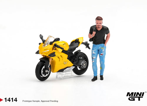 Load image into Gallery viewer, (Pre-order) Mini GT #1414 Ducati Panigale V4 S Giallo w/ figure Model Car Set
