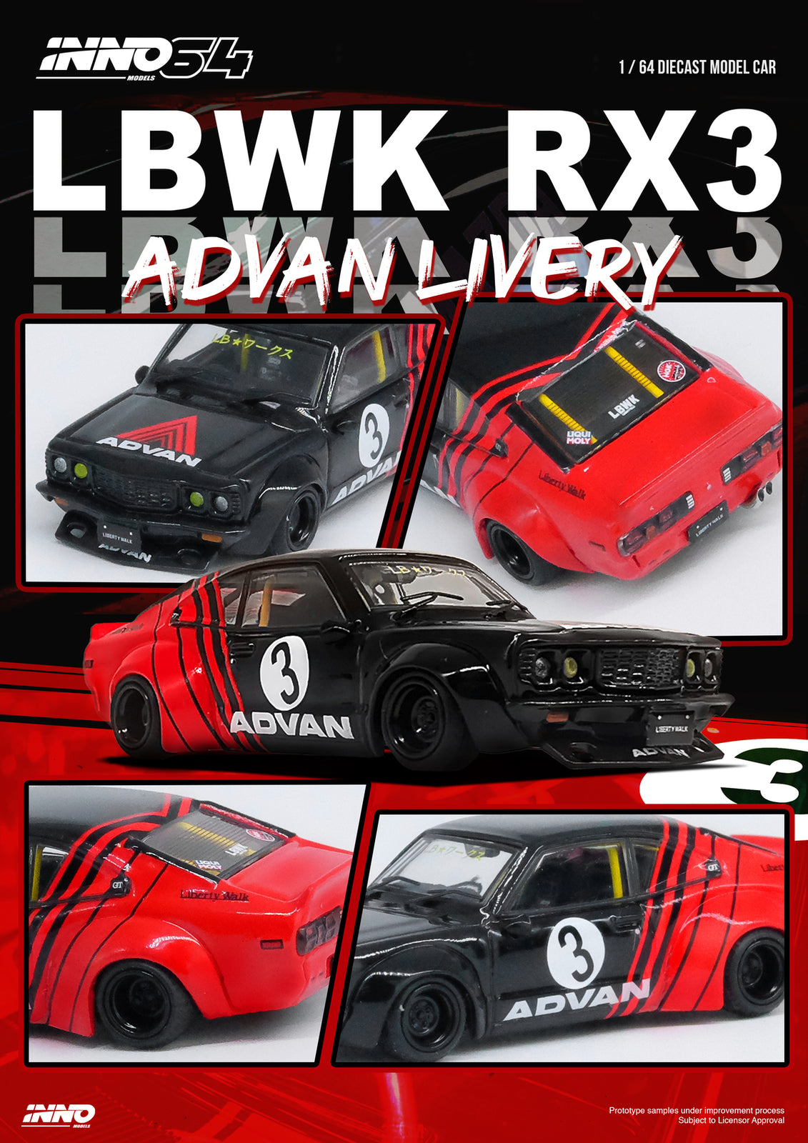 INNO64 MODELS 1/64 LBWK MAZDA RX3 SAVANNA "ADVAN LIVERY" Model Car