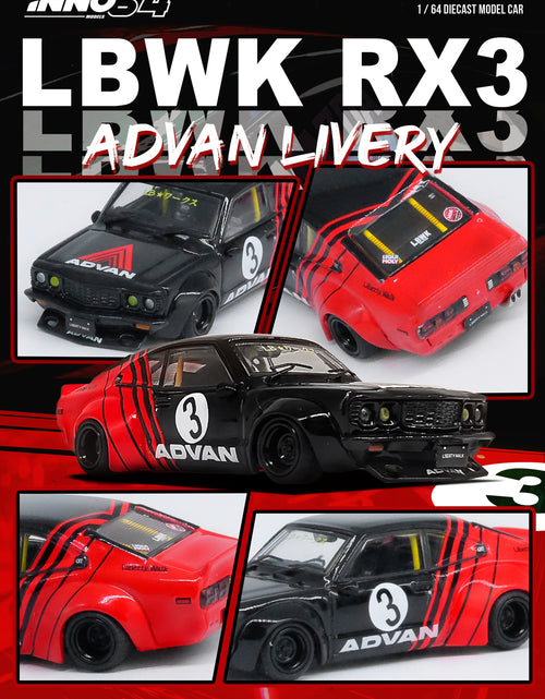 Load image into Gallery viewer, INNO64 MODELS 1/64 LBWK MAZDA RX3 SAVANNA &quot;ADVAN LIVERY&quot; Model Car
