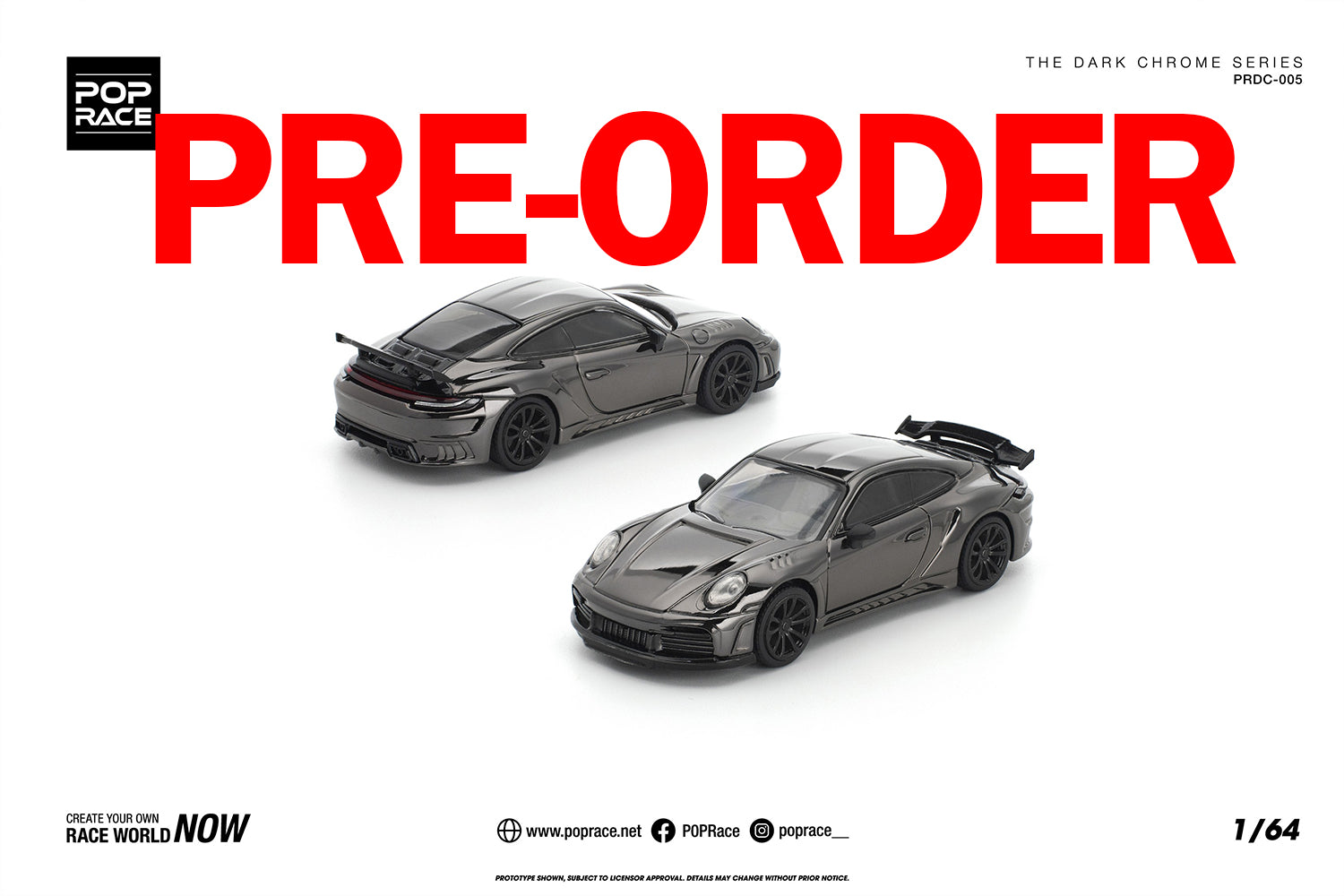 (Pre-order) POPRACE 1/64 STINGER GTR DARK CHROME Diecast Model Car