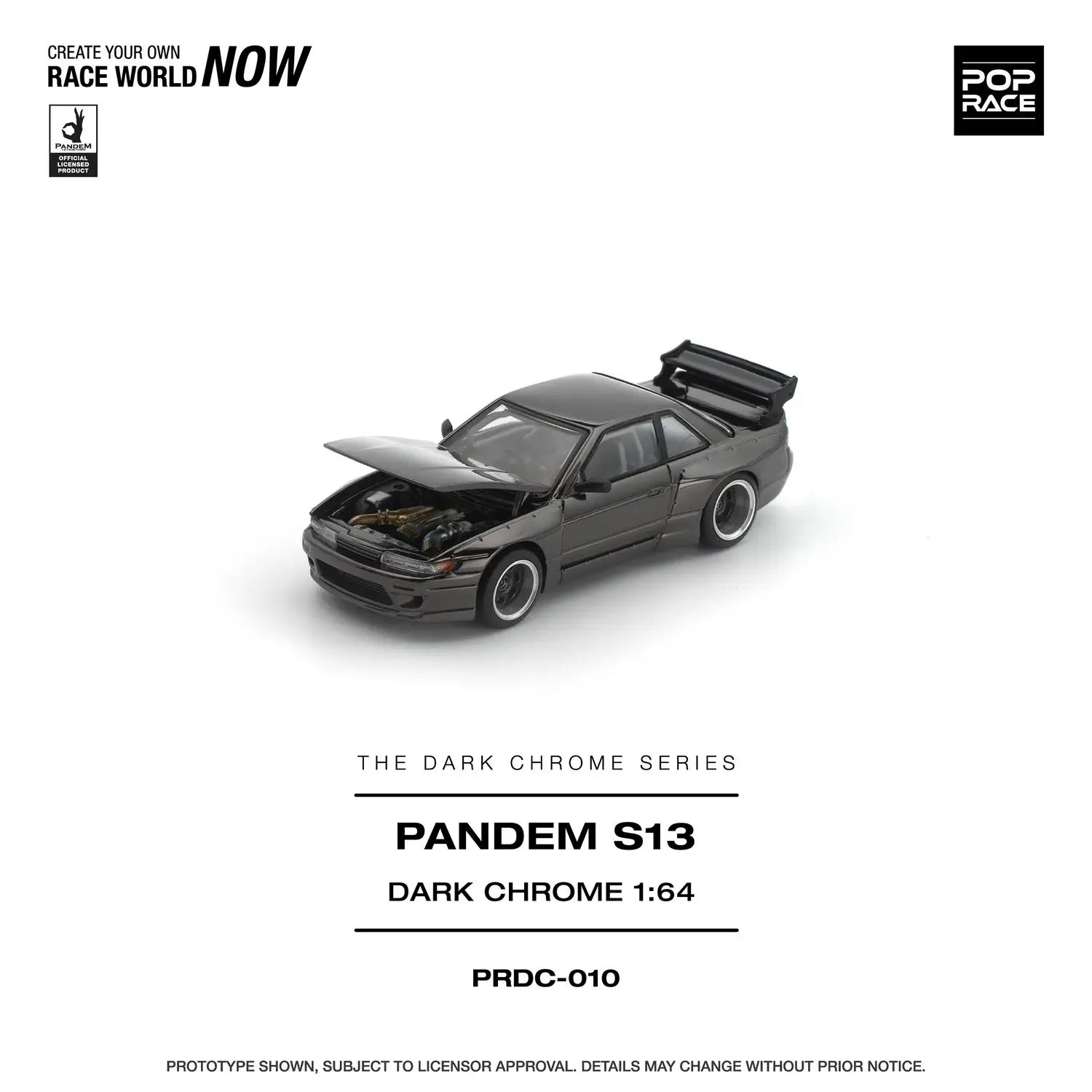 (Pre-order) POP RACE 1/64 PANDEM S13 DARK CHROME Diecast Model Car #PRDC-010