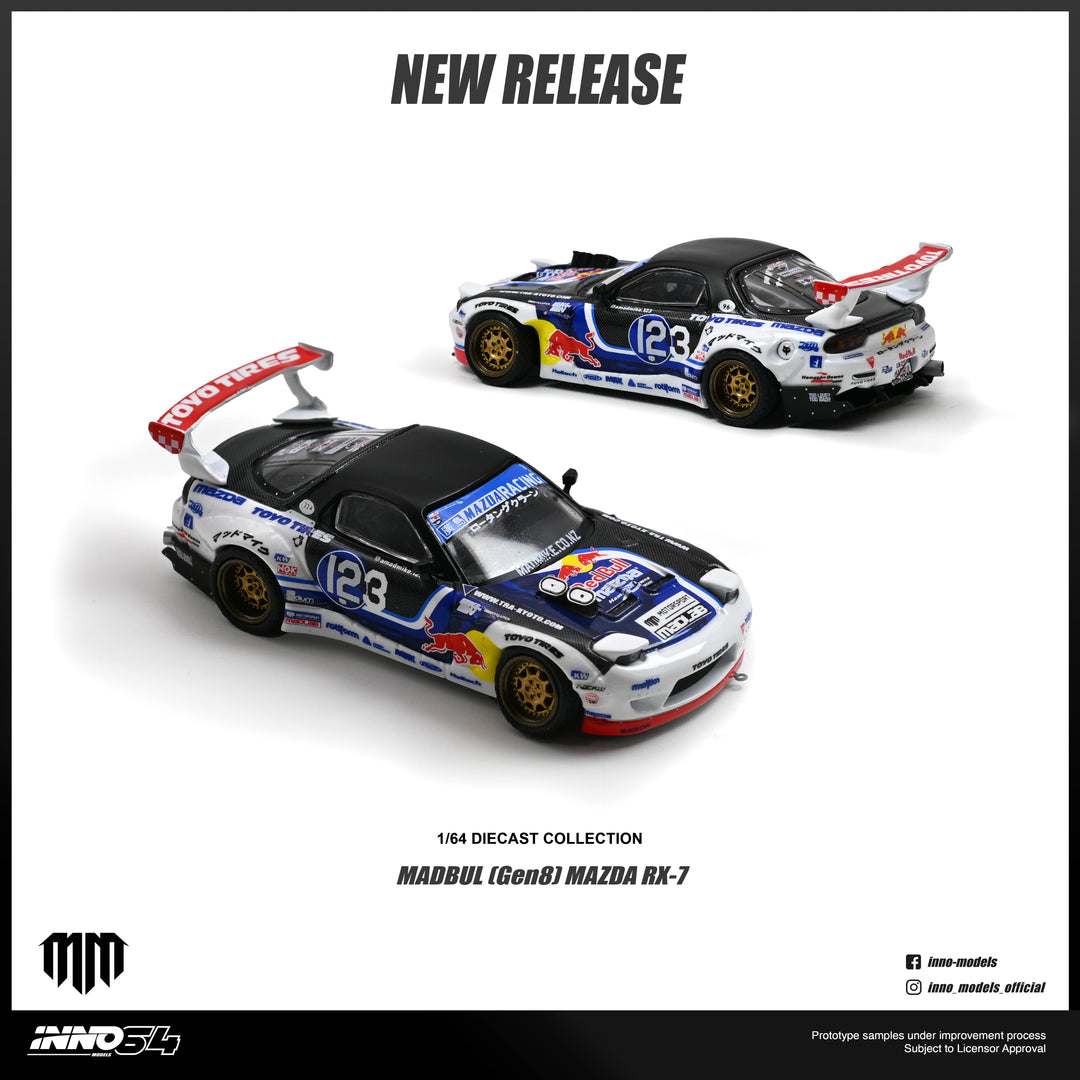 (Pre-order) INNO64 1/64 MAZDA RX-7 MAD MIKE "MADBUL Gen8" Diecast Model Car