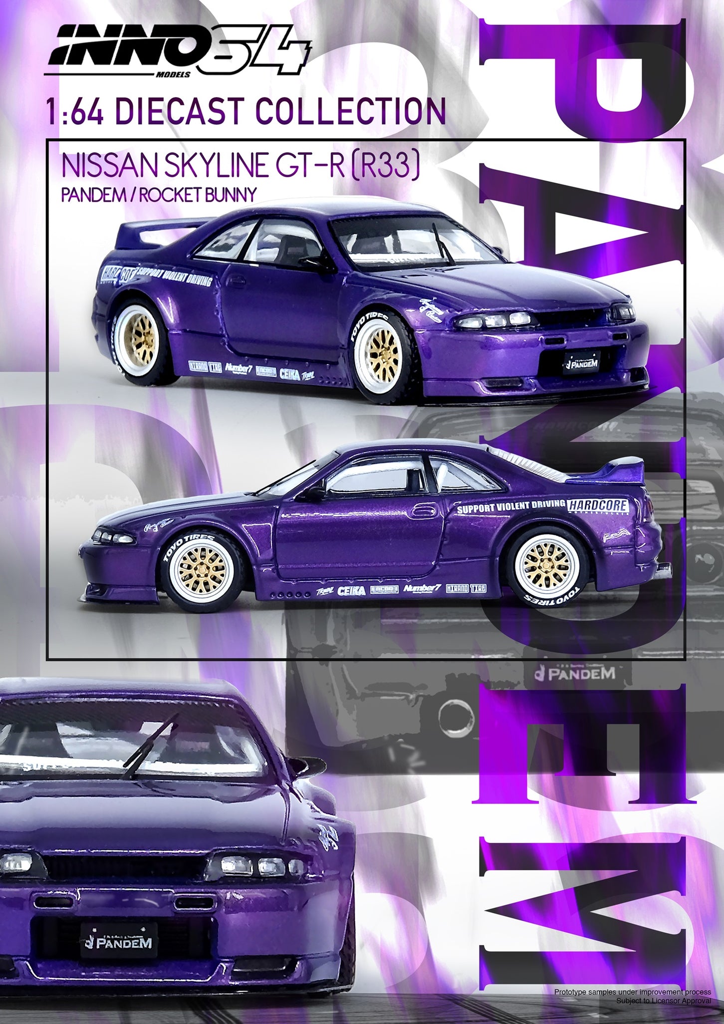 INNO64 1/64 NISSAN SKYLINE GT-R (R33) "PANDEM ROCKET BUNNY" Purple