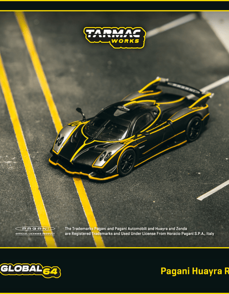 Tarmac Works 1/64 Pagani Huayra R Matt Black / Silver Model Car