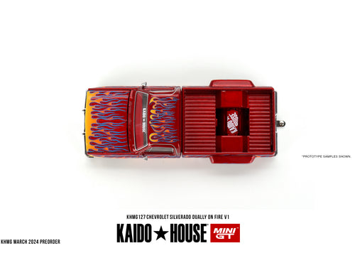 Load image into Gallery viewer, Mini GT x Kaido House 1/64 Chevrolet Silverado Dually on Fire V1
