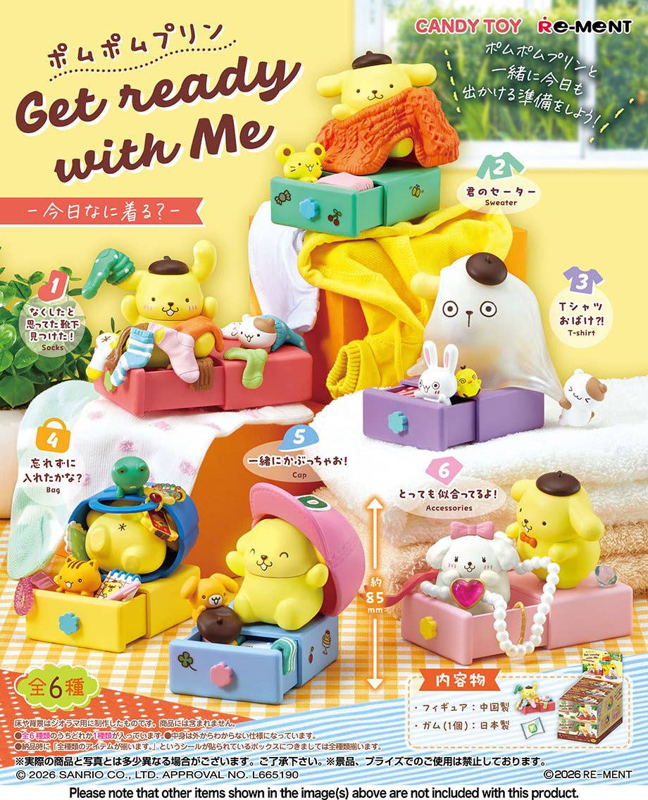 Re-ment Pompompurin Get Ready With Me -What Should I Wear Today? Box set (6pcs)