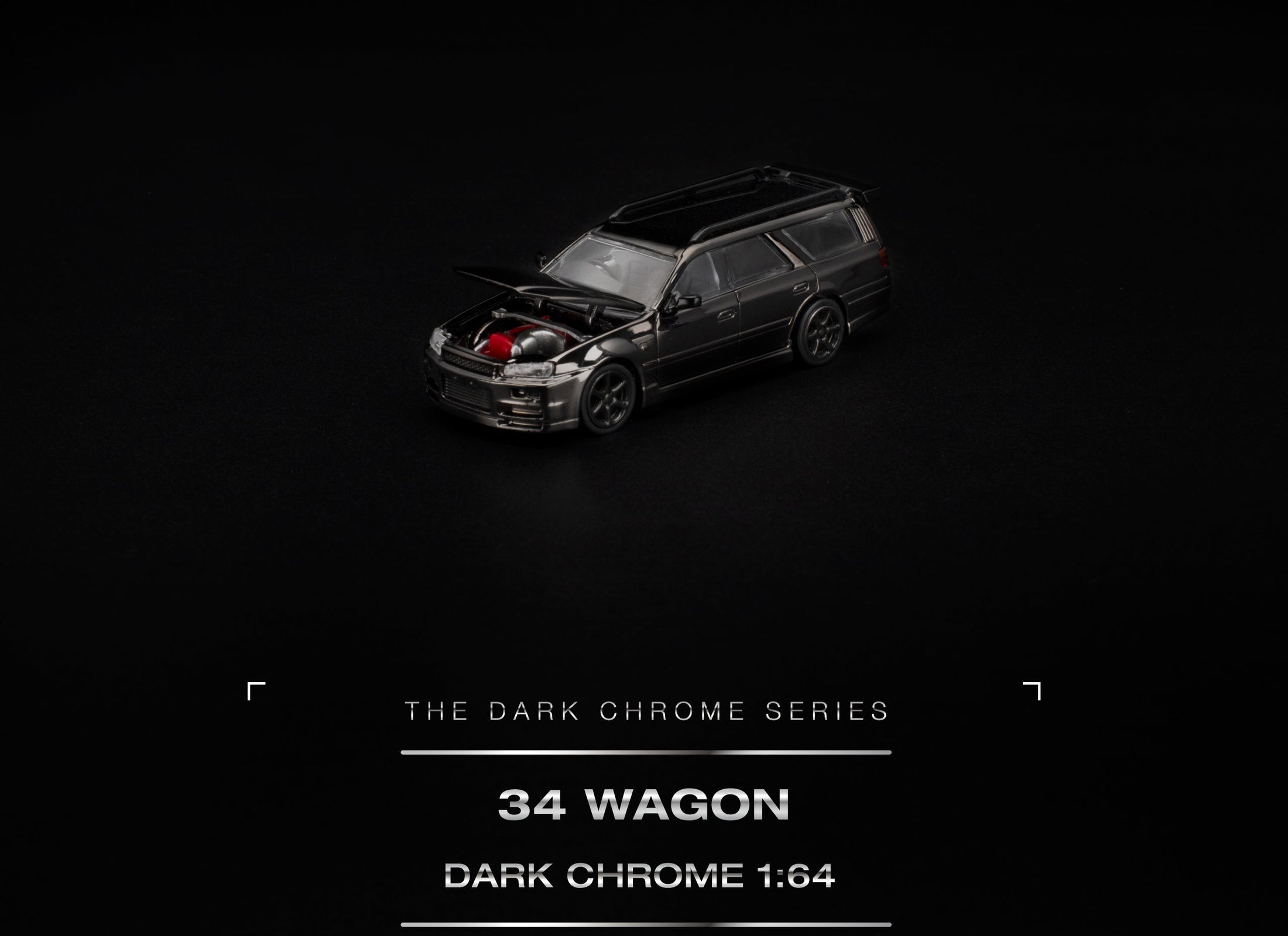 (Pre-order) POP RACE R34 WAGON DARK CHROME Opening Front Detailed Engine PRDC018