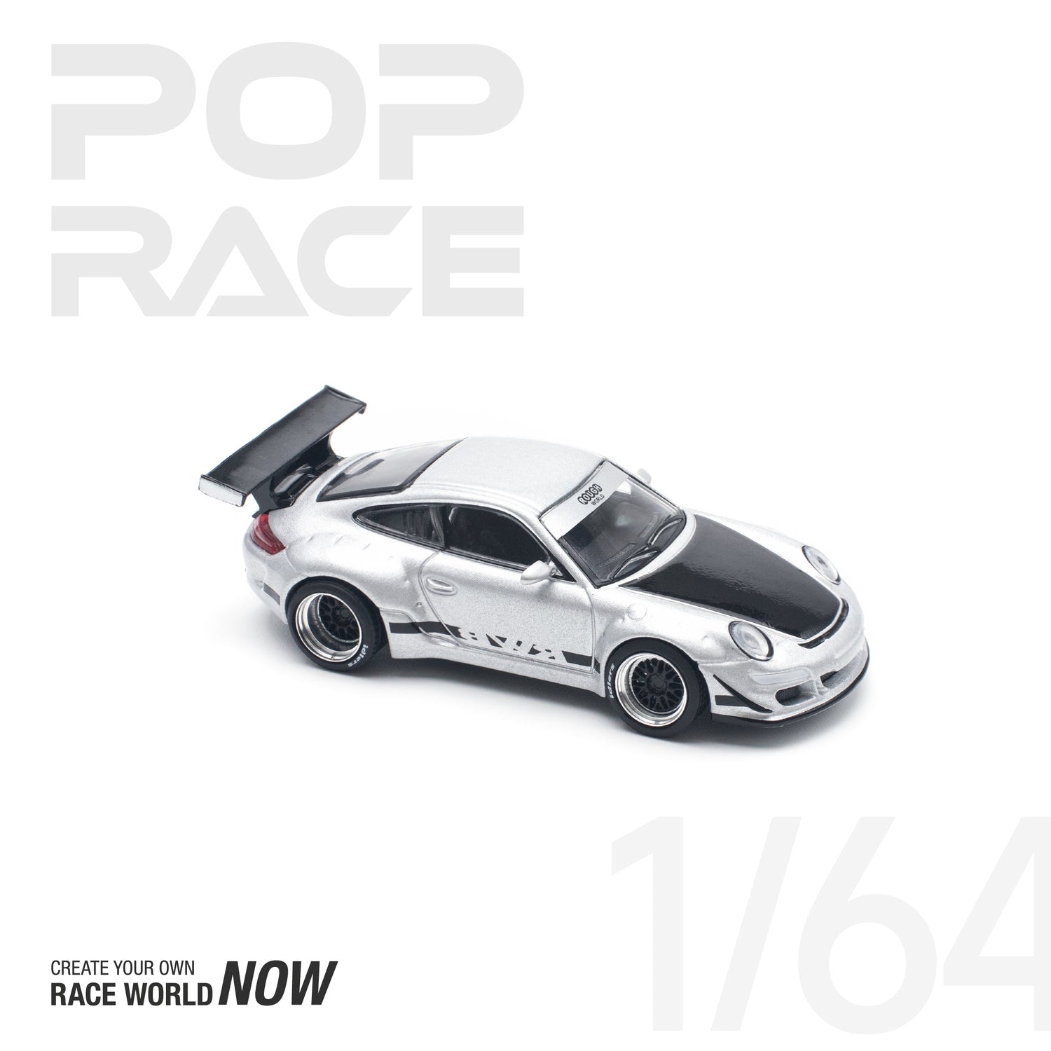 POPRACE 1/64 RWB 997 Silver Diecast Model Car