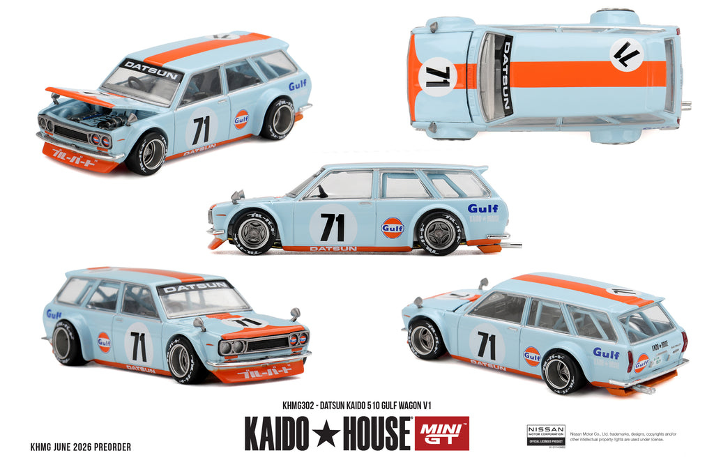 (Pre-order) Mini GT x Kaido House Datsun Kaido House 510 Gulf Wagon V1 #KHMG302
