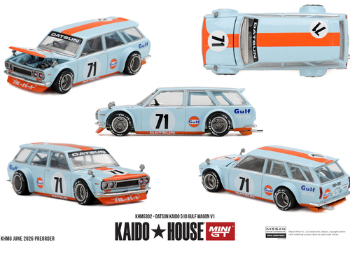 Load image into Gallery viewer, (Pre-order) Mini GT x Kaido House Datsun Kaido House 510 Gulf Wagon V1 #KHMG302
